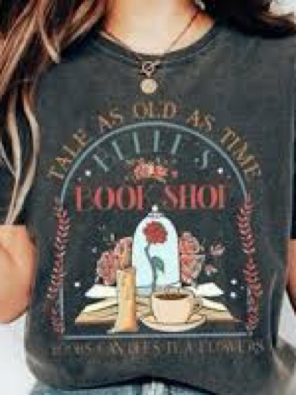 Disney-Inspired Belle’s Book Shop Graphic Tee | Women’s Medium | Charcoal Gray